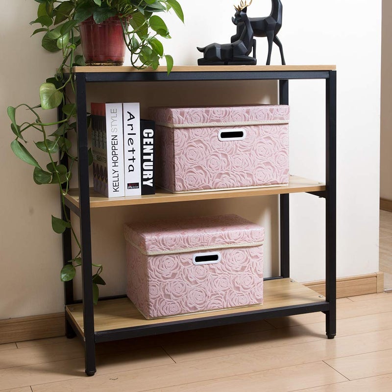 PRANDOM Collapsible Storage Boxes with Lids Fabric Decorative Storage Bins Cubes Organizer Containers Baskets with Cover Handles Divider for Bedroom Closet Living Room 14.9x9.8x9.8 Inch 3 Pack - Image 3